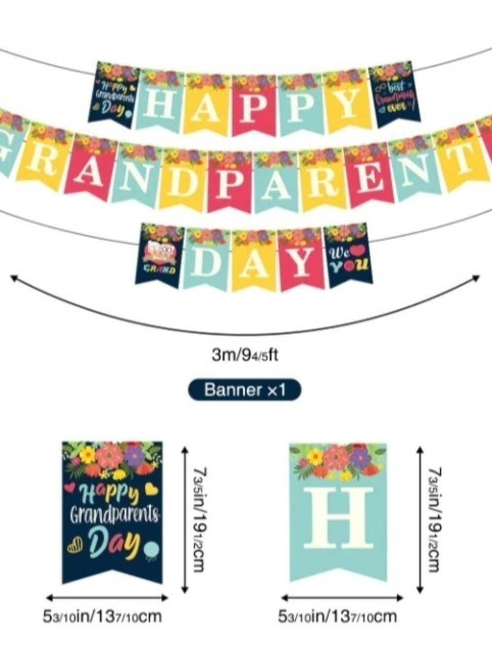 HAPPY GRANDPARENTS DAY BANNER - NEW - 9 FT WITH STRINGS FOR SCHOOL DECORATIONS